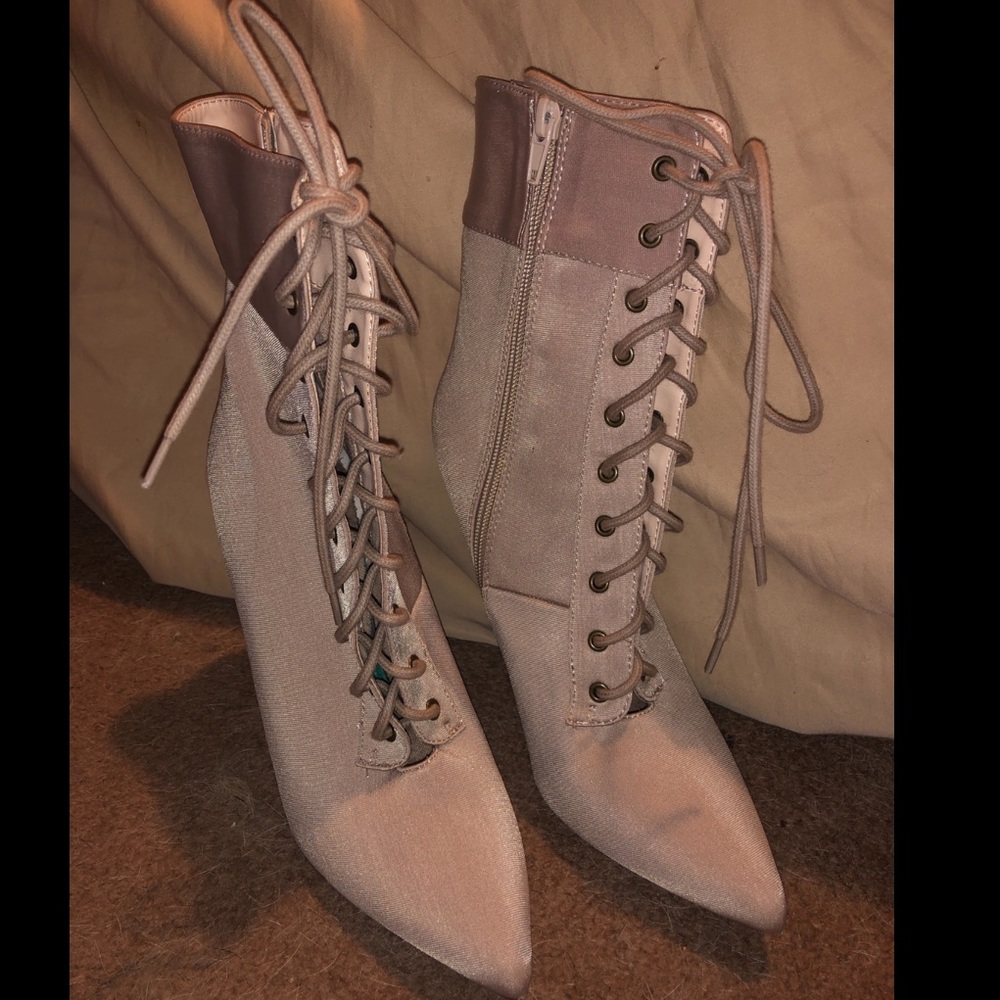Lace Up Nude Booties